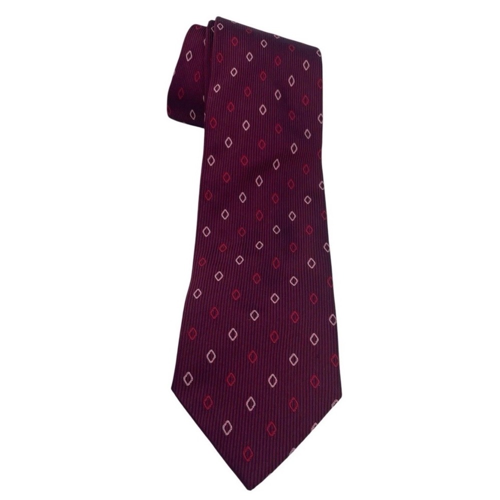 Ermenegildo Zegna Mens Burgundy Geometric Diamond Silk Tie Italy 3.75" (TE22)